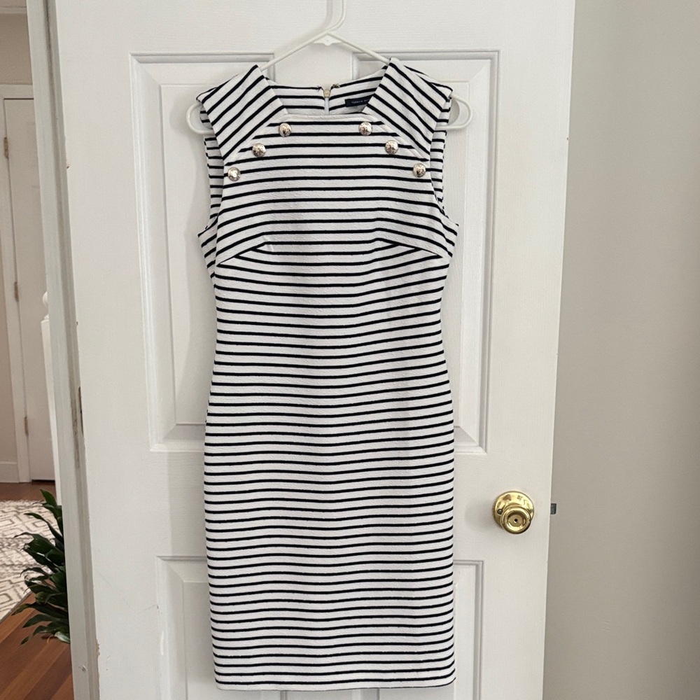 Tommy Hilfiger Navy and White Striped Midi Dress